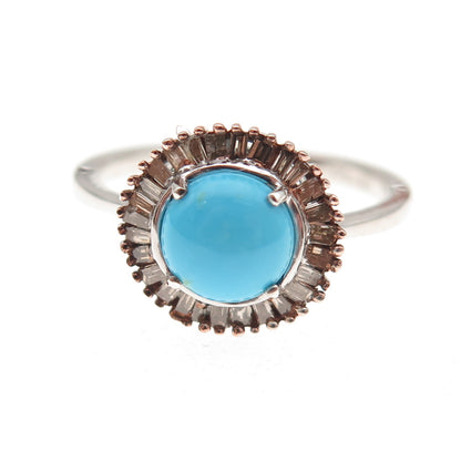 D'Joy 925 Sterling Silver Real Diamond & Sleeping Beauty Turquoise Ring Size 8