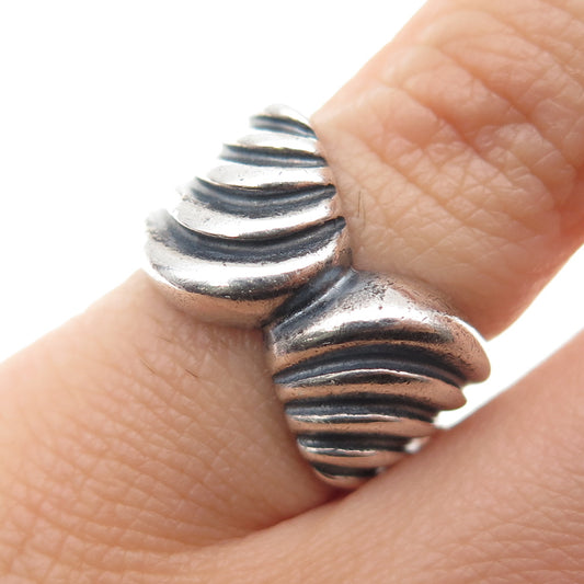 925 Sterling Silver Vintage Modernist Ribbed Bypass Oxidized Ring Size 5