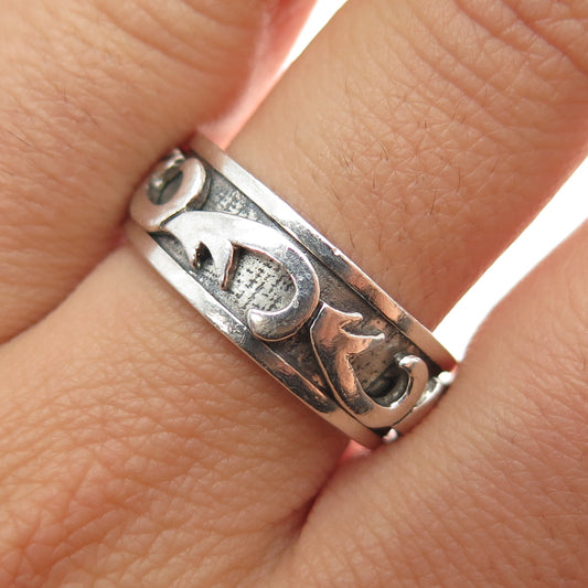 925 Sterling Silver Vintage Floral Swirl Oxidized Band Ring Size 10