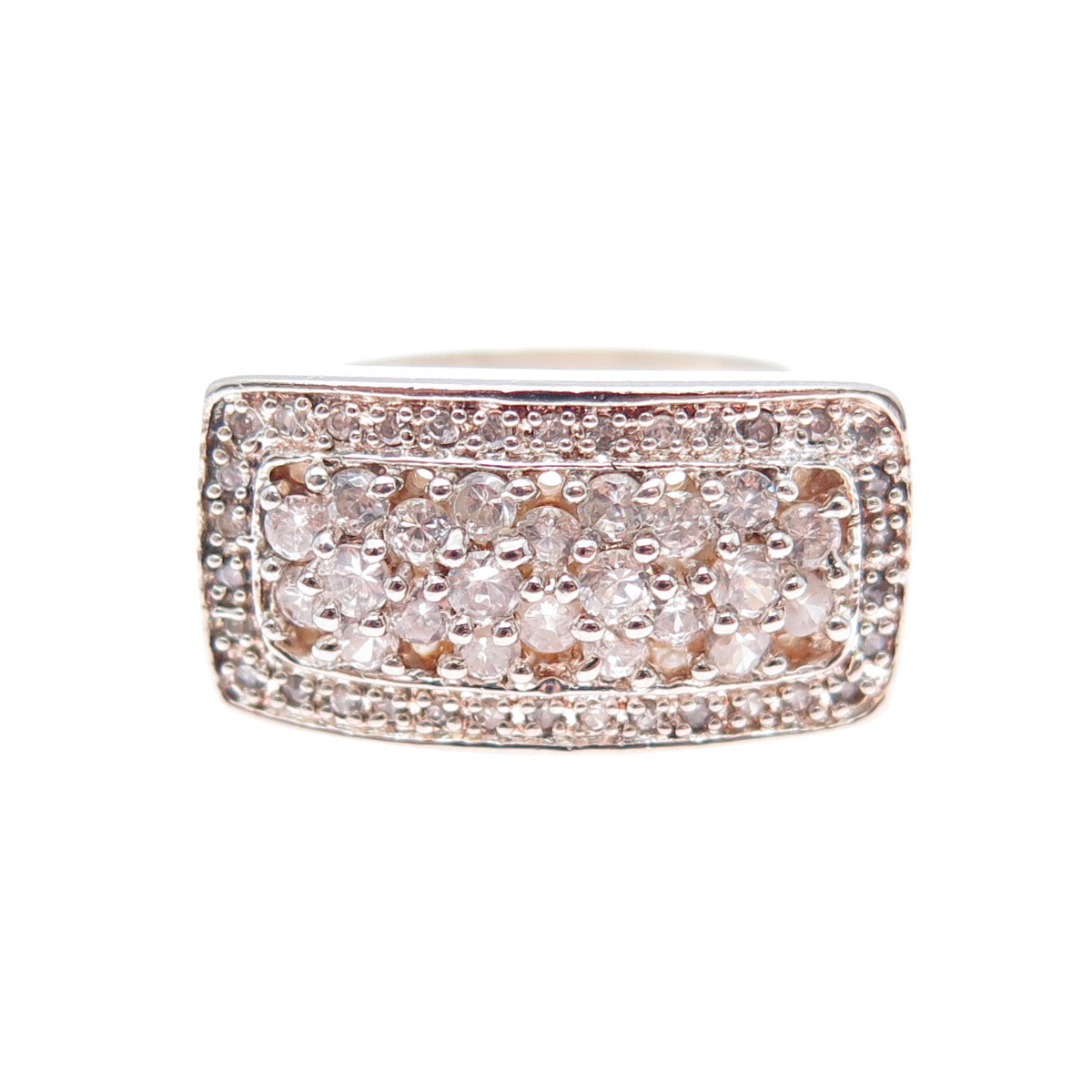 925 Sterling Silver Vintage Round-Cut C Z Statement Ring Size 6.25