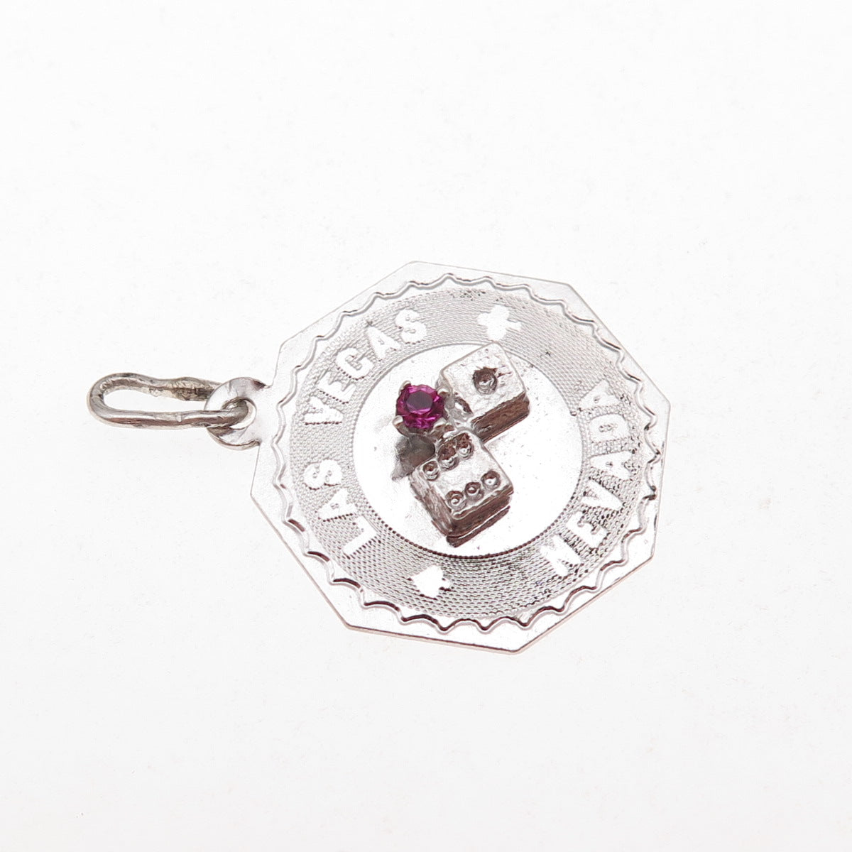 925 Sterling Silver Vintage Rhinestone Lucky Dice Las Vegas Charm Pendant