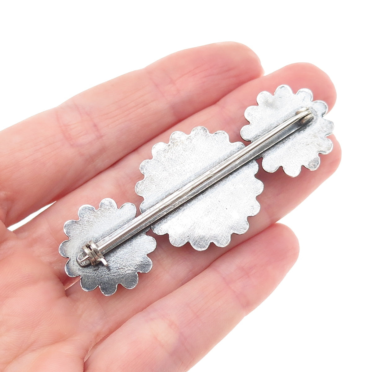 Old Pawn 925 Sterling Silver Vintage Southwestern Sun Beaded Oxidized Pin Brooch