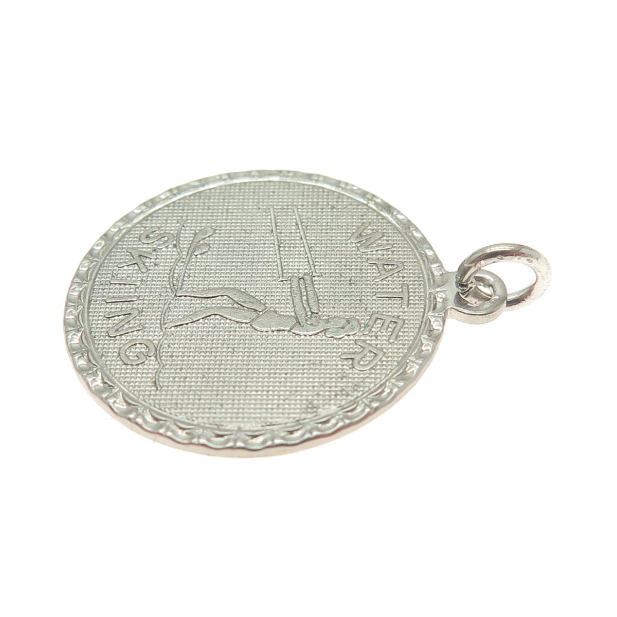 925 Sterling Silver Vintage "Water Skiing" Round Pendant