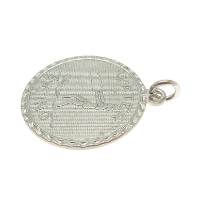 925 Sterling Silver Vintage "Water Skiing" Round Pendant