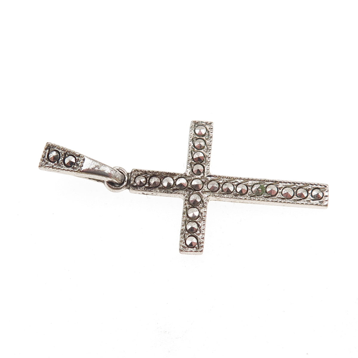 Theda 925 Sterling Silver Antique Art Deco Real Marcasite Cross Charm Pendant