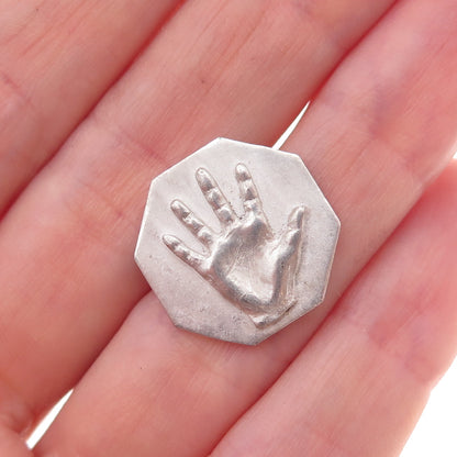 By Lee 925 Sterling Silver Vintage Peter the Great Handprint Tie Tack Lapel Pin