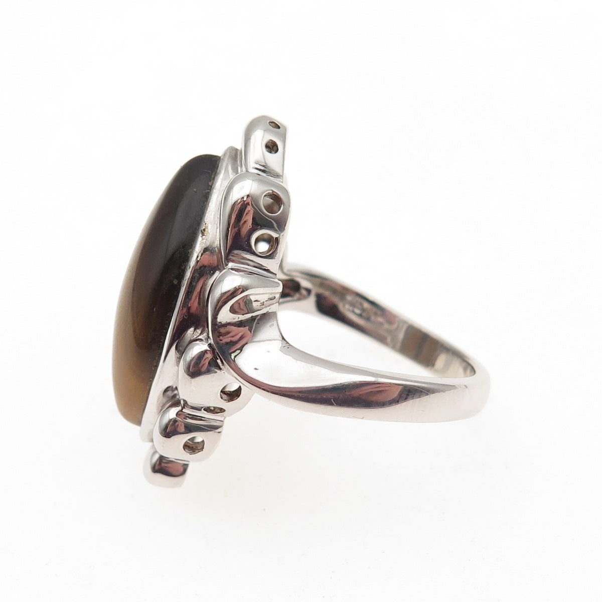 925 Sterling Silver Vintage Real Tiger Eye Modernist Ring Size 7