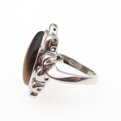 925 Sterling Silver Vintage Real Tiger Eye Modernist Ring Size 7