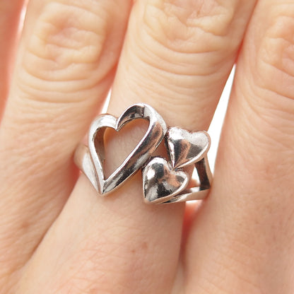CHAPAL ZENRAY 925 Sterling Silver Vintage Family Hearts Oxidized Ring Size 8