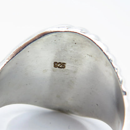 925 Sterling Silver Vintage Real Black Onyx Gemstone Ribbed Ring Size 10.25