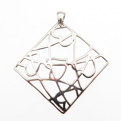 925 Sterling Silver Vintage Italy Heart Spider Web Charm Pendant