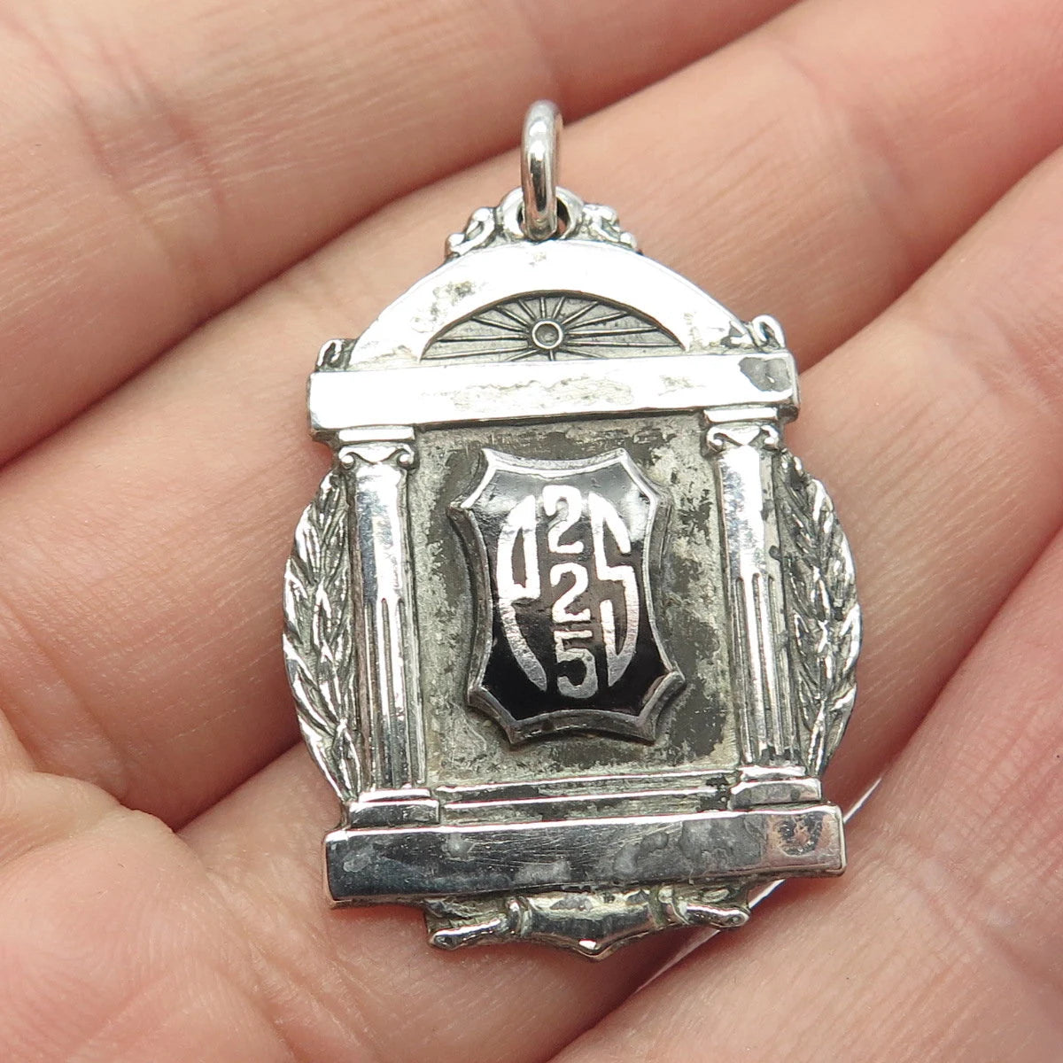 925 Sterling Silver Vintage LIEBER Black Enamel "225 PS" Pendant