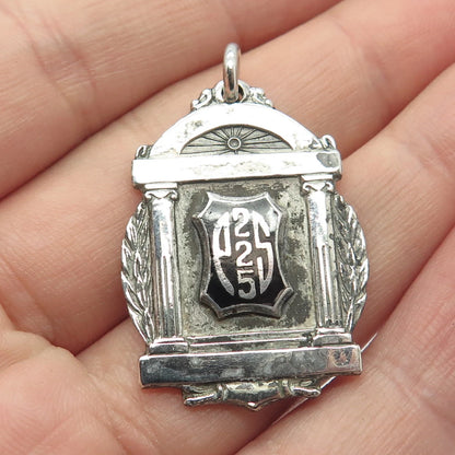 925 Sterling Silver Vintage LIEBER Black Enamel "225 PS" Pendant