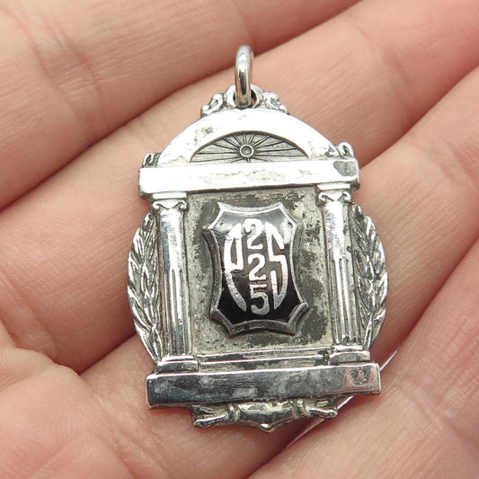925 Sterling Silver Vintage LIEBER Black Enamel "225 PS" Pendant