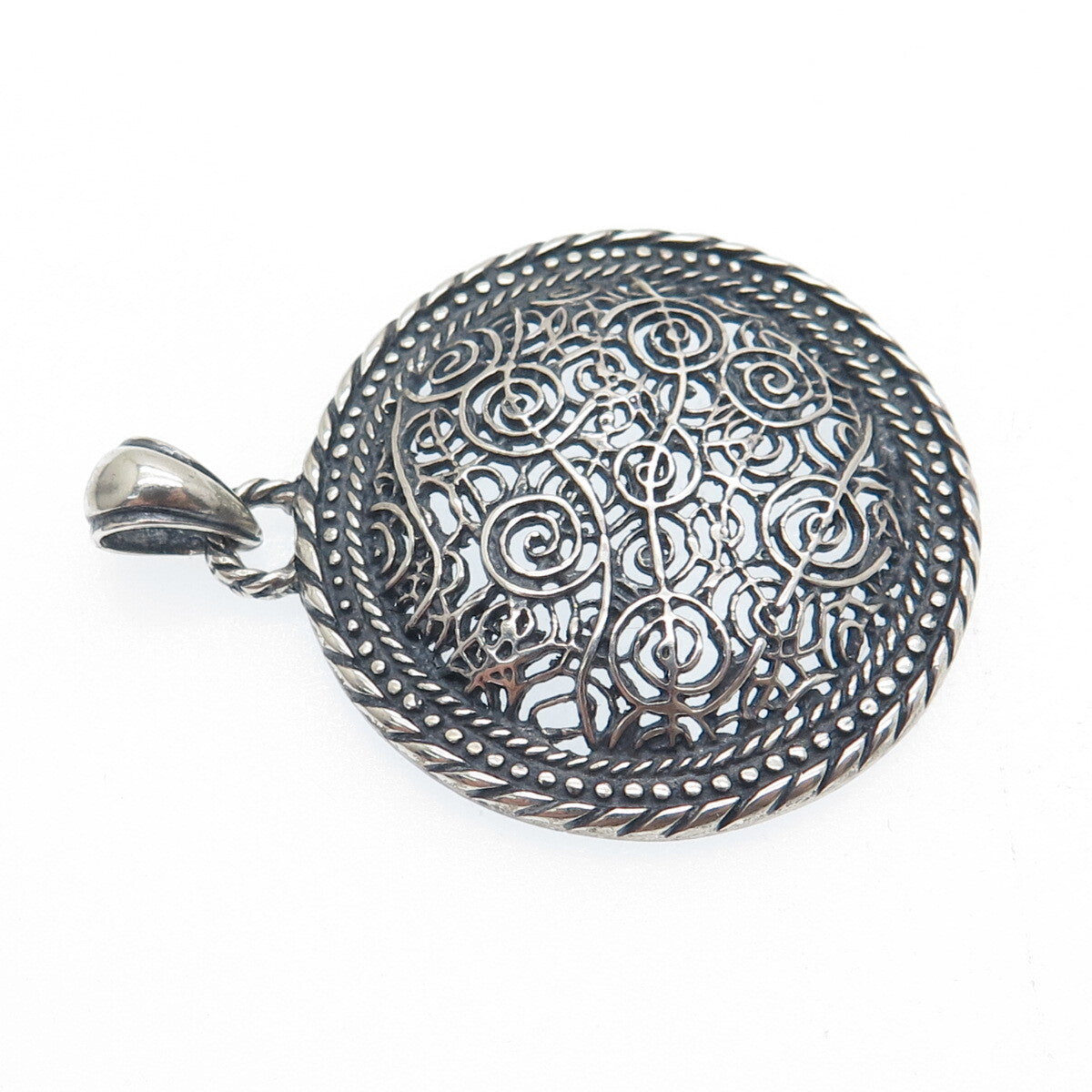 925 Sterling Silver Vintage Spiral Filigree Oxidized Charm Pendant