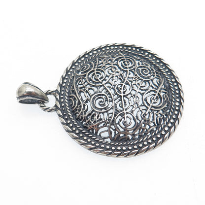 925 Sterling Silver Vintage Spiral Filigree Oxidized Charm Pendant