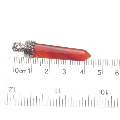 925 Sterling Silver Vintage Real Agate Gemstone Amulet Pendant