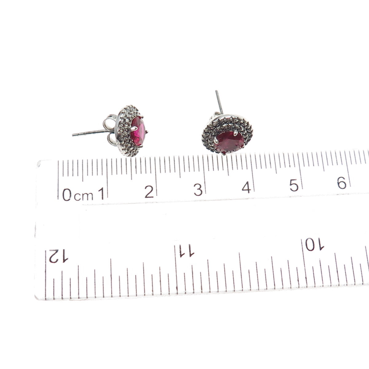 925 Sterling Silver Round-Cut Lab-Created Ruby & C Z Stud Earrings
