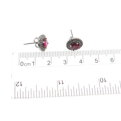 925 Sterling Silver Round-Cut Lab-Created Ruby & C Z Stud Earrings