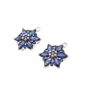 925 Sterling Silver Real Marquise & Round-Cut Sapphire Floral Jacket Earrings
