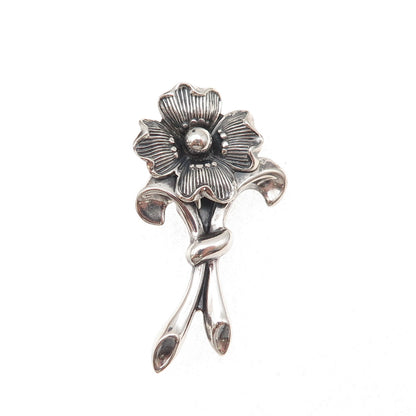 Beau 925 Sterling Silver Vintage Floral Repousse Oxidized Pin Brooch