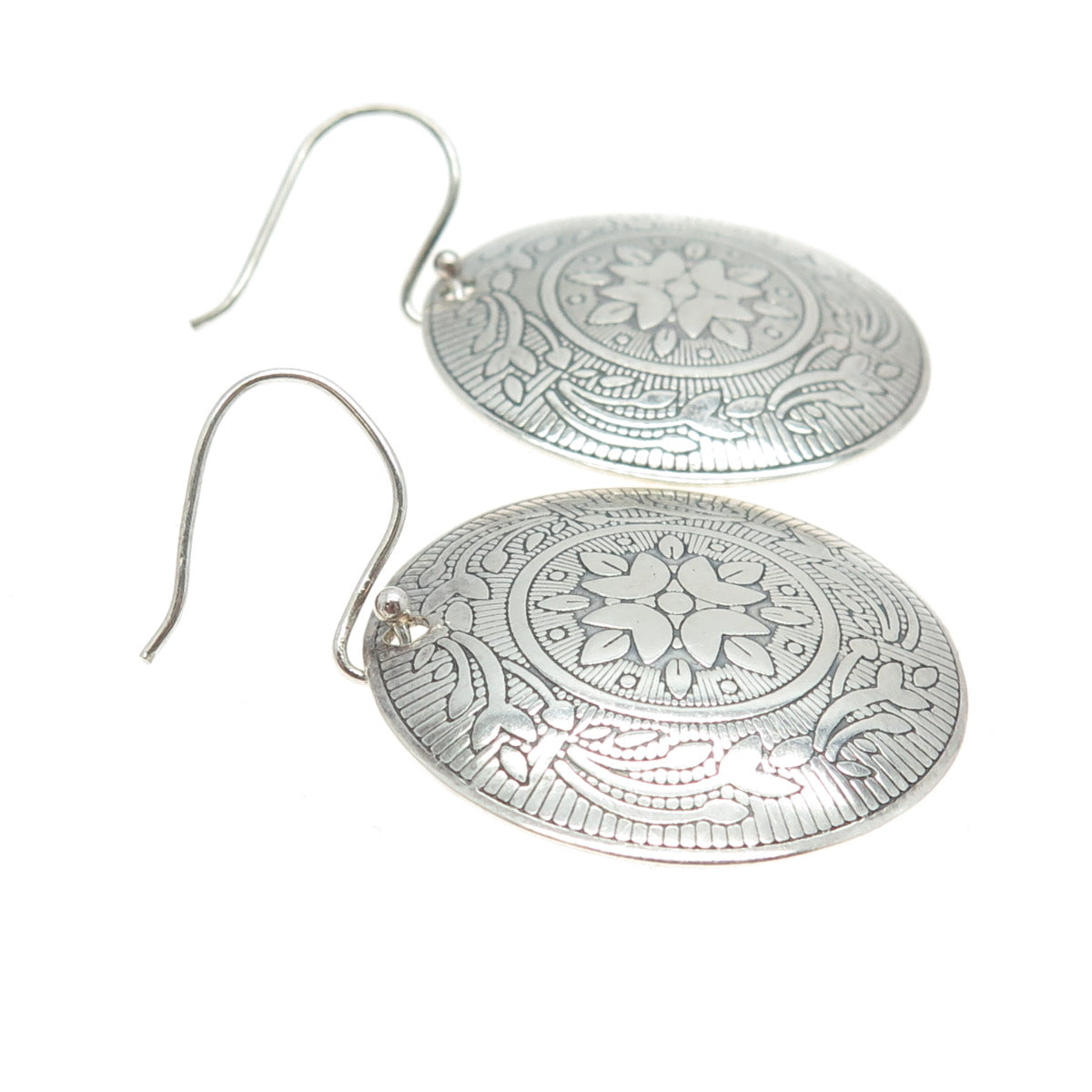 CHATEAU D'ARGENT 925 Sterling Silver Vintage Floral Round Disc Earrings