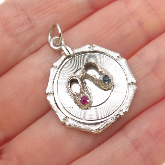 925 Sterling Silver Vintage Multi-Color Rhinestone Baby Shoes Charm Pendant