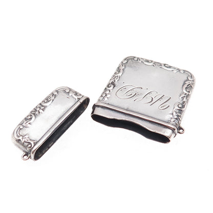 925 Sterling Silver Antique Art Deco Engraved Monogram Vesta Match Case