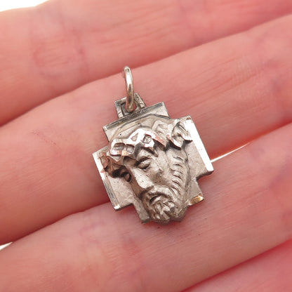 Chapel 925 Sterling Silver Vintage Jesus Cross Oxidized Charm Pendant