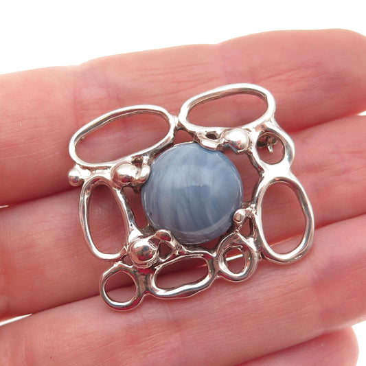 925 Sterling Silver Vintage 1986 BON Sweden Real Agate Modernist Pin Brooch
