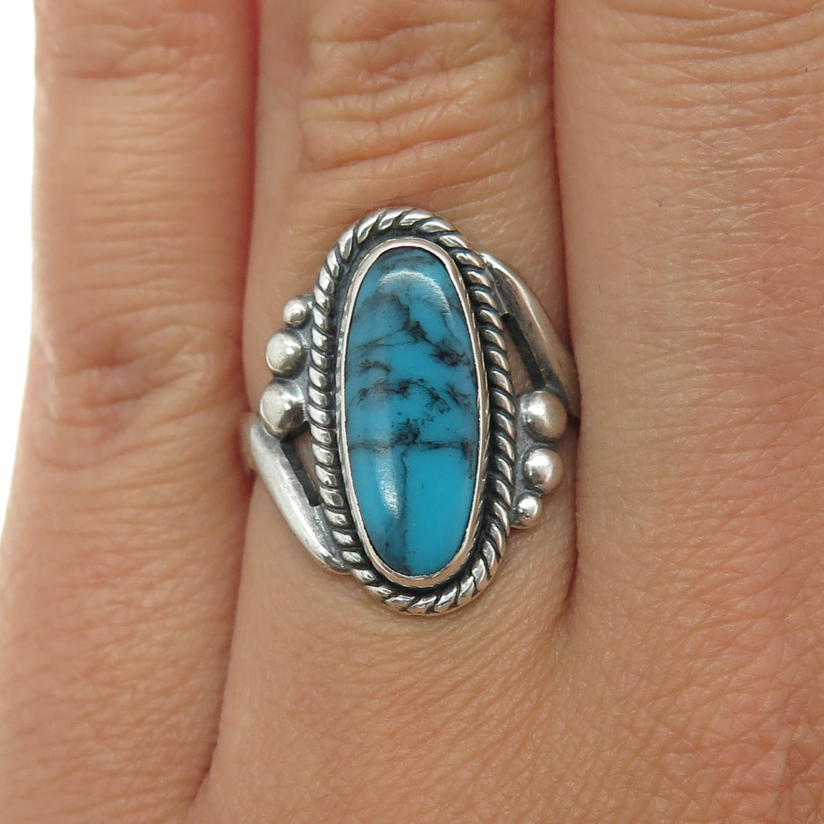 BELL TRADING POST 925 Sterling Silver Vintage Bisbee Turquoise Ring Size 7.5