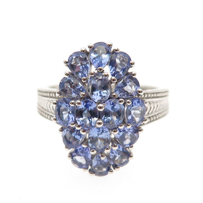 Chuck Clemency 925 Sterling Silver Real Tanzanite Cluster Ring Size 8.25