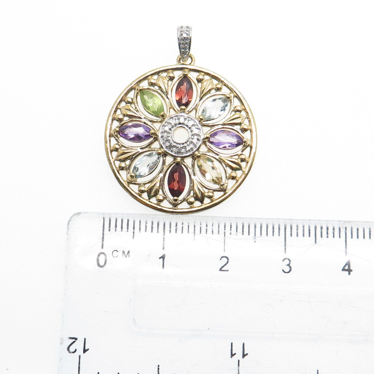 ROSS SIMONS Sterling Silver Gold Plated Real Diamond Accent Multi-Gem Pendant