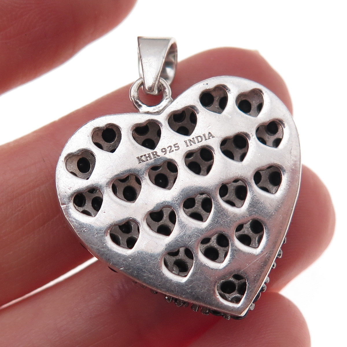 925 Sterling Silver Real Round-Cut Black Spinel Heart Charm Pendant