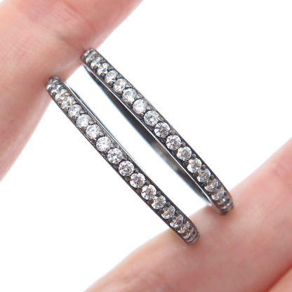 925 Sterling Silver Black Rhodium Round-Cut C Z Hoop Earrings