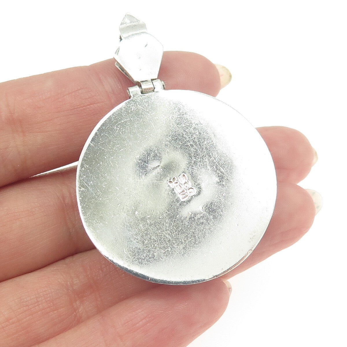 925 Sterling Silver Vintage Mexico Real Abalone Shell Round Pendant