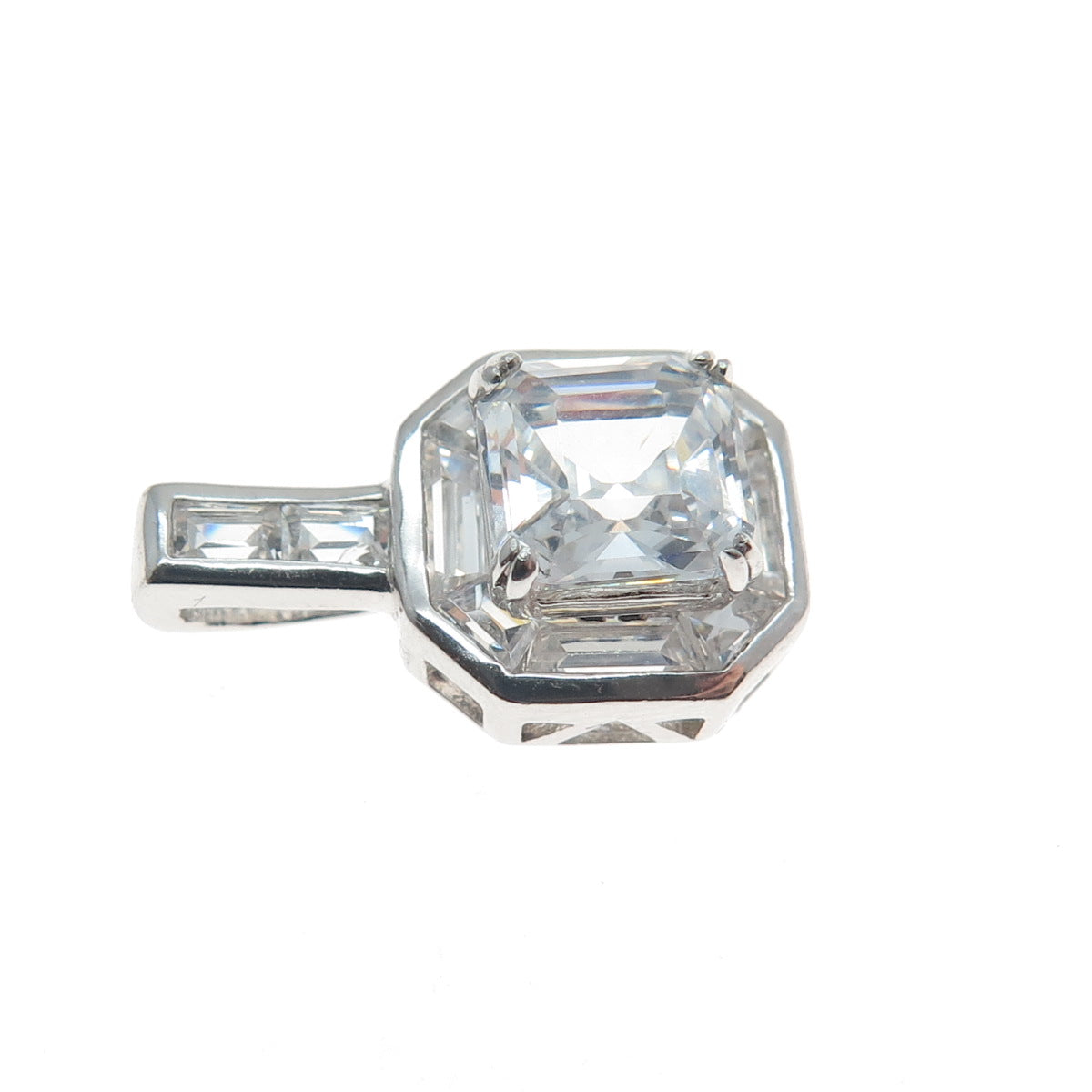 UNCAS 925 Sterling Silver Asscher & Tapered Baguette-Cut C Z Minimalist Pendant