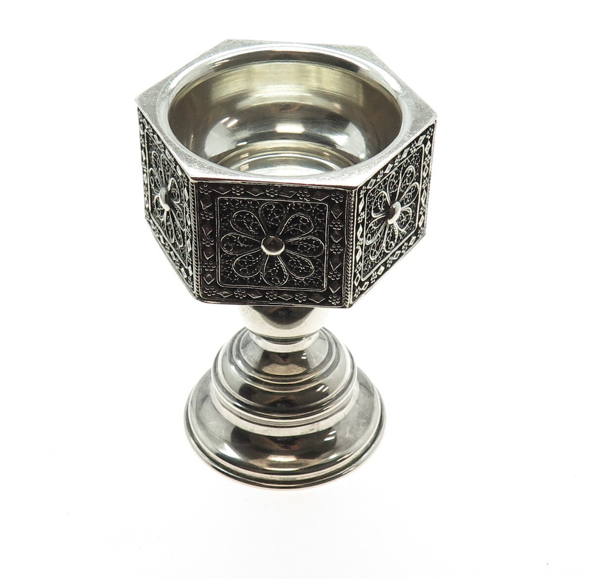 925 Sterling Silver Vintage Israel Filigree Floral Candlestick