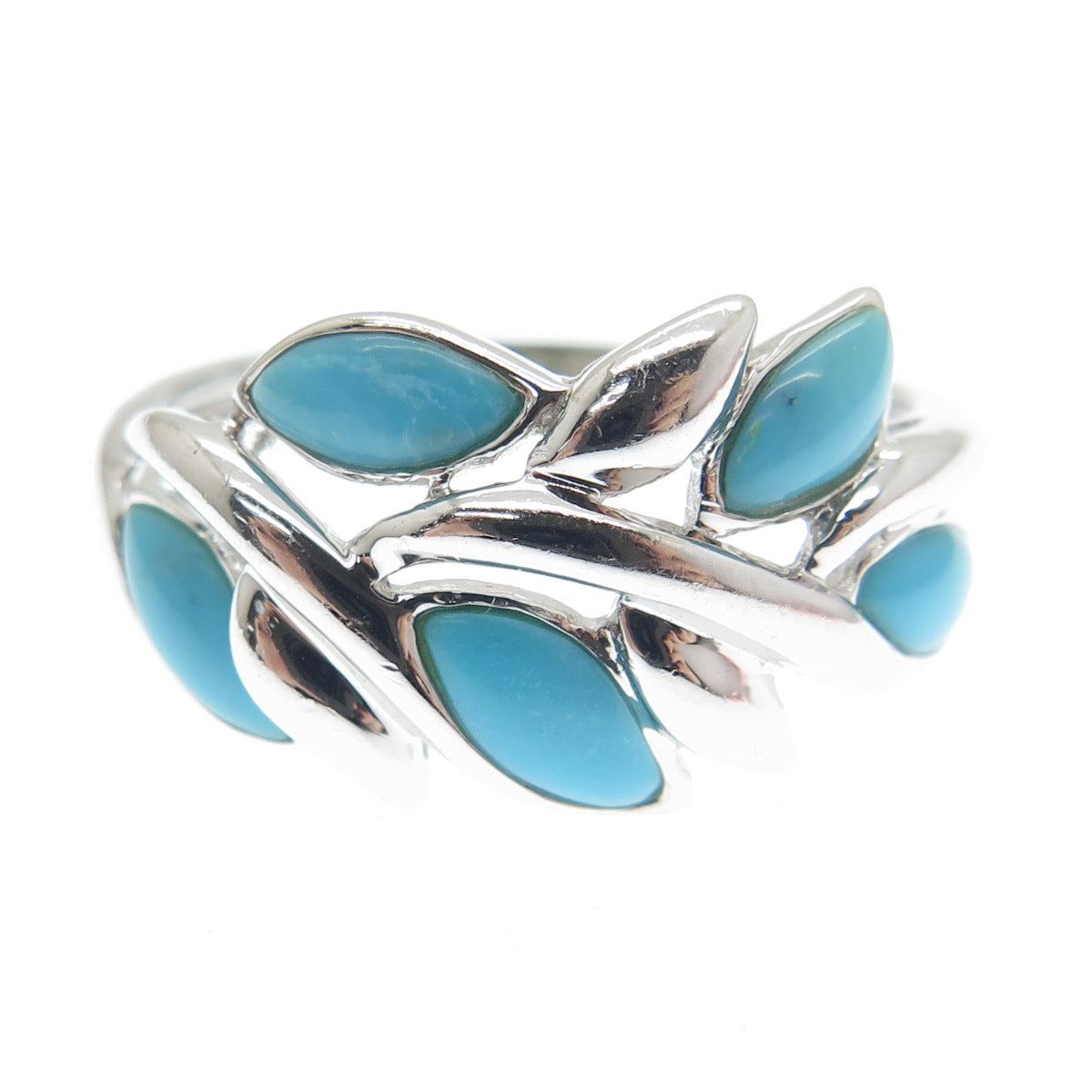 925 Sterling Silver Real Sleeping Beauty Turquoise Laurel Ring Size 10.25