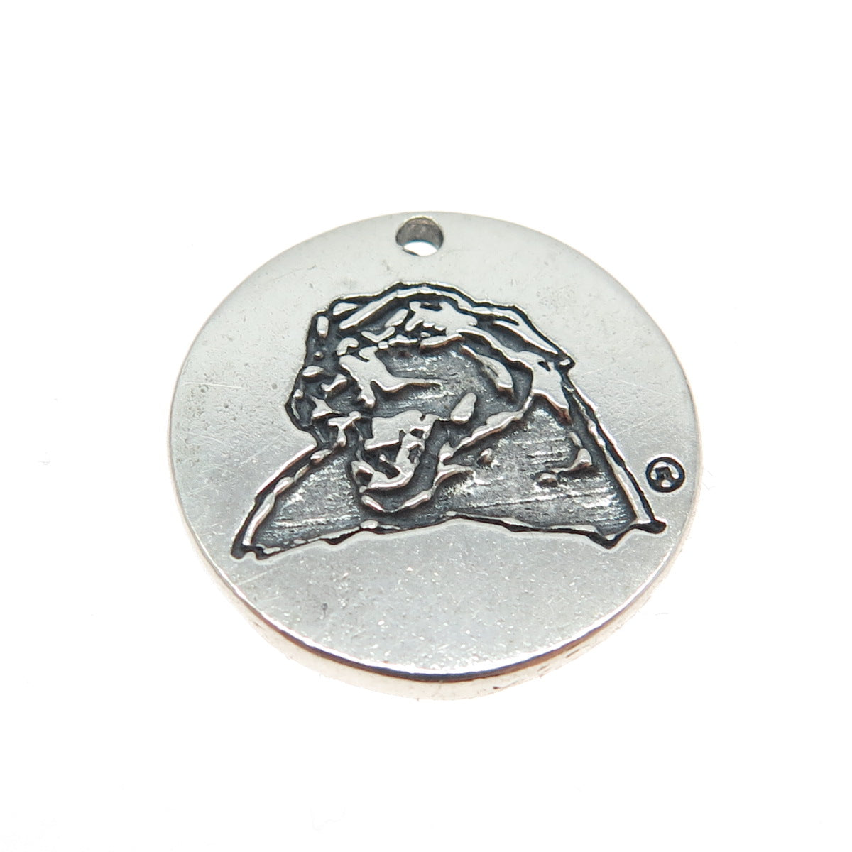 925 Sterling Silver Vintage Pit Bull Dog "PITT" Round Tag Charm Pendant