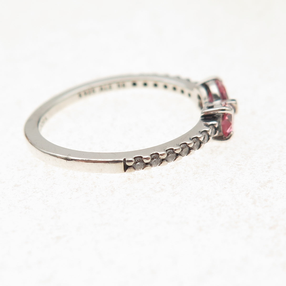 Pandora 925 Sterling Silver C Z Sparkling Pink Bow Ring Size 7.75