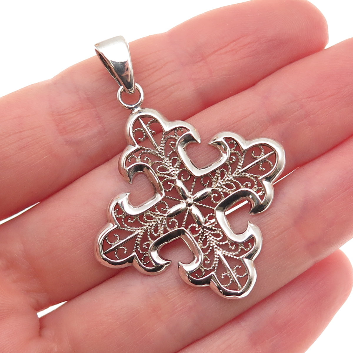 Milor Sterling Silver Vintage Italy Fleur de Lis Cross Filigree Charm Pendant