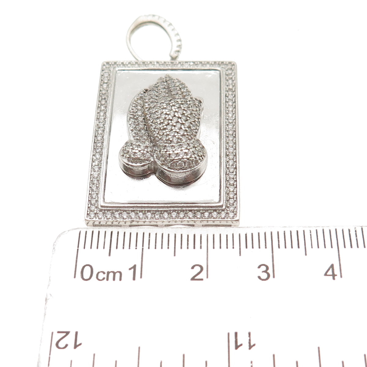 925 Sterling Silver Round-Cut C Z Prayer Hands Charm Pendant