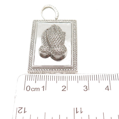925 Sterling Silver Round-Cut C Z Prayer Hands Charm Pendant