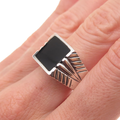 925 Sterling Silver Vintage Real Black Onyx Oxidized Ring Size 9.75