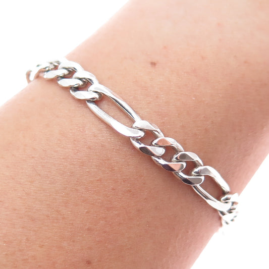 925 Sterling Silver Vintage Italy Figaro Link Bracelet 7.5"