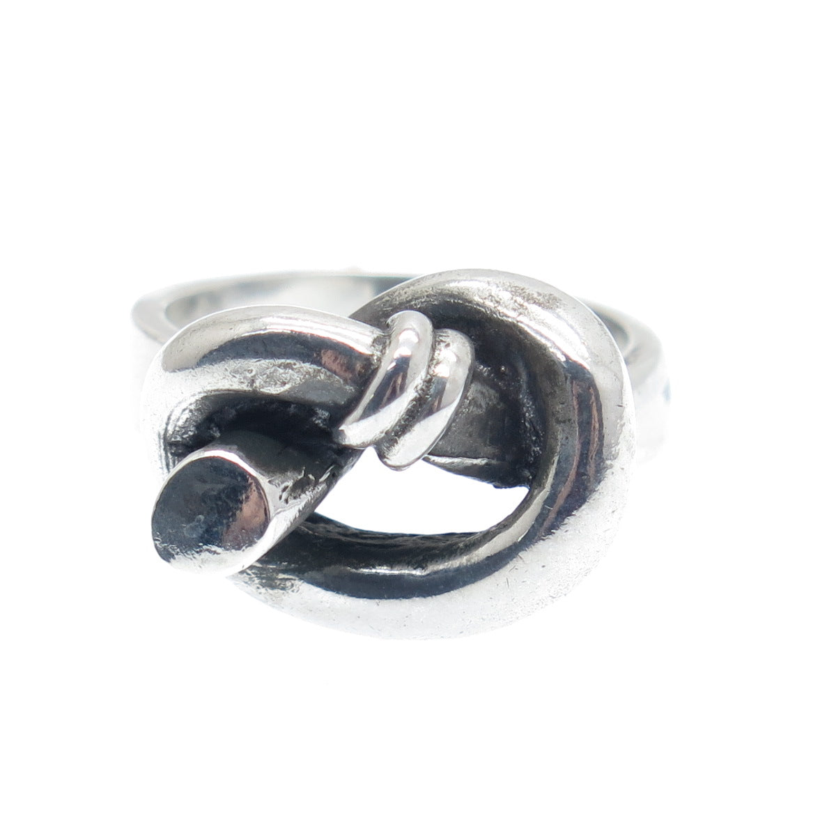 925 Sterling Silver Vintage Israel Modernist Love Knot Oxidized Ring Size 9.25