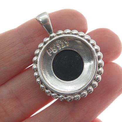 PB PAUL BRACKNA 925 Sterling Silver Vintage Black Onyx Gem Beaded Frame Pendant