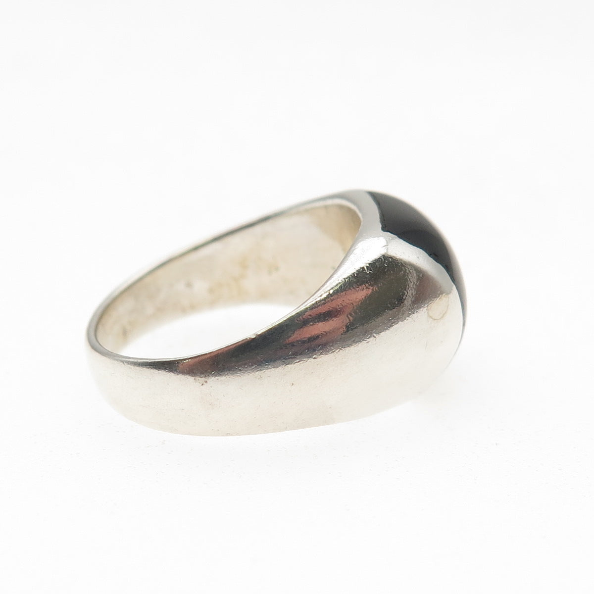 925 Sterling Silver Vintage Real Black Onyx Modernist Ring Size 6