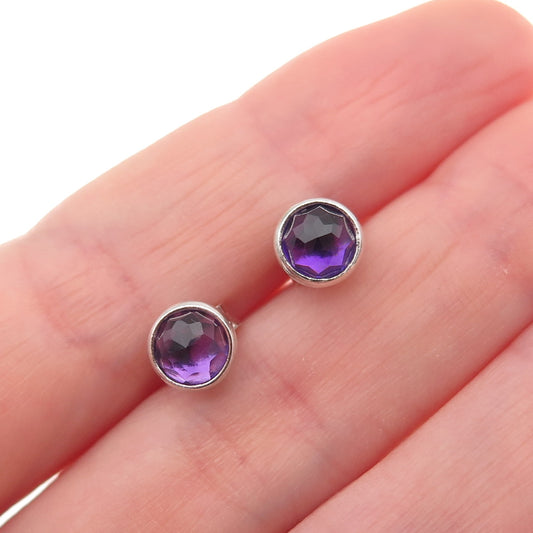 Pandora 925 Sterling Silver Real Amethyst February Birthday Blooms Stud Earrings